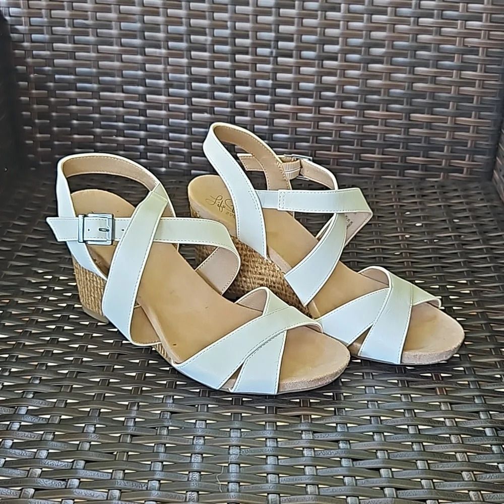 LifeStride Harbor White Wedge Sandals Women’s Size 9 Comfort Shoes